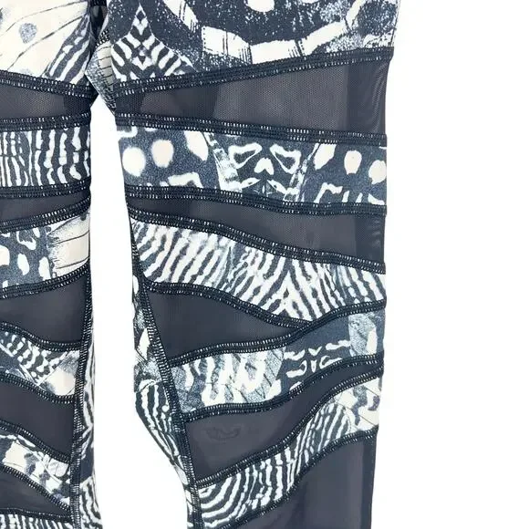 Lululemon Wanderlust Legging Women 6 Navy White High Waist Mesh Criss Cross Boho - Picture 4 of 10